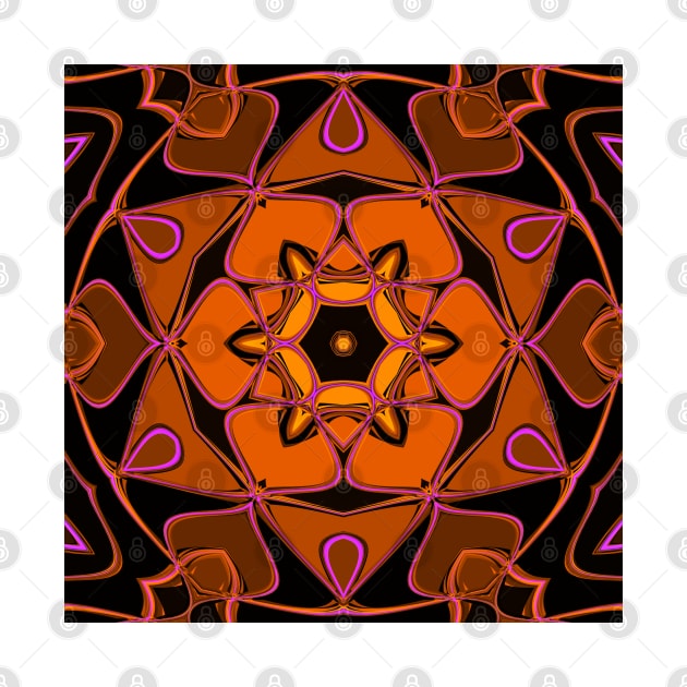 Cartoon Mandala Flower Orange Pink and Black by WormholeOrbital