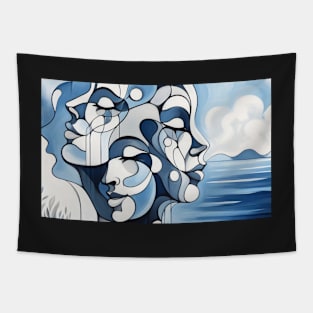 Overlapping faces, art deco Tapestry