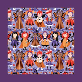 Witches dance // pattern // lilac background red orange and purple halloween fantasy costumes T-Shirt