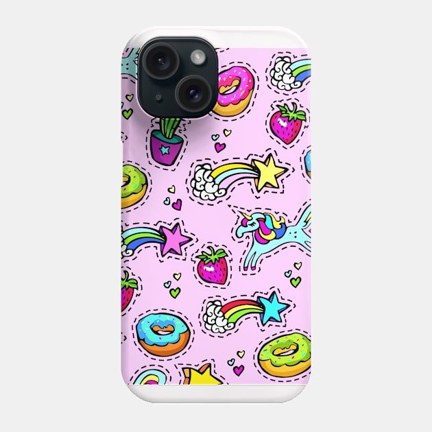 1980's Neck Gator Rainbows Unicorns Donuts Cactus Strawberries Pink 80's Neck Gator Phone Case by DANPUBLIC