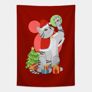 CHRISTMAS LIGHT GRAY CAT Tapestry