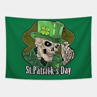 Saint patrick's day skeleton green hat with clover Tapestry