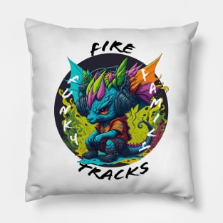 Cute Dragon Wearing Headphones - black font Pillow