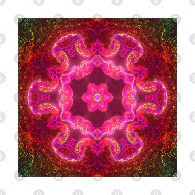 Psychedelic Kaleidoscope Flower Pink Red and Green by WormholeOrbital