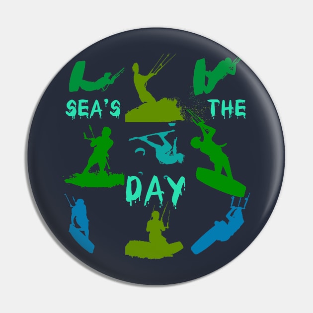 Kitesurfer Silhouette Pattern With Seas The Day Quote Pin by taiche