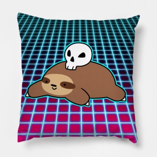 Skull Sloth Vaporwave Pillow