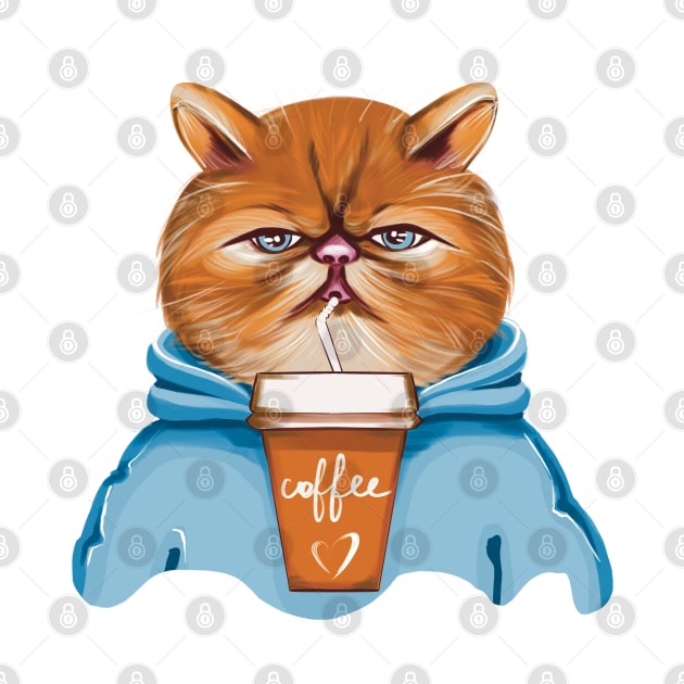 Cat with Coffee in blue hoodie by all_thebest_for_you