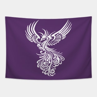 Mythical Phoenix Creature In Flight Artistic Illustration White Tapestry