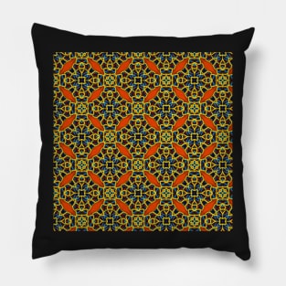 Blue, Yellow and Orange Beadwork Inspired Print Pillow