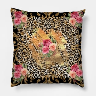 Leopard print with pink roses Pillow