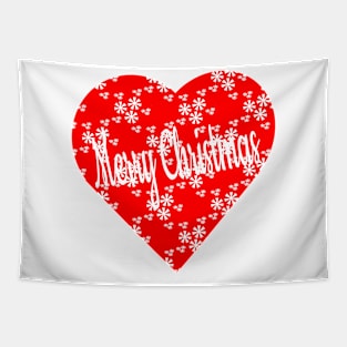 Merry Christmas -- Heart Shaped in Red with Snowflake Pattern Tapestry