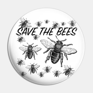 Hand drawn Bee with 3D effect for light background colors with Save the bees quote Pin