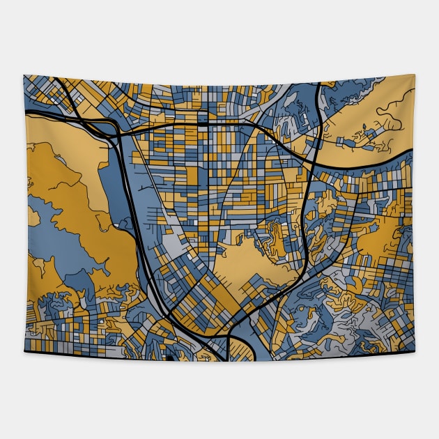 Glendale Map Pattern in Blue & Gold Tapestry by PatternMaps