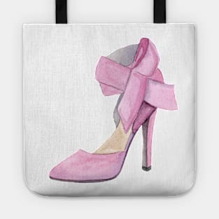 Pink high heel shoe with bow Tote