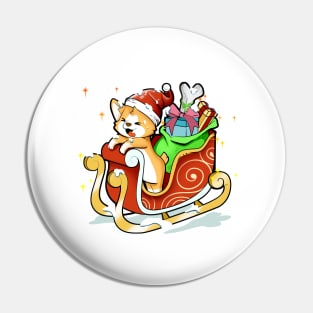 Sledge ride in the snow - Corgi Christmas Pin