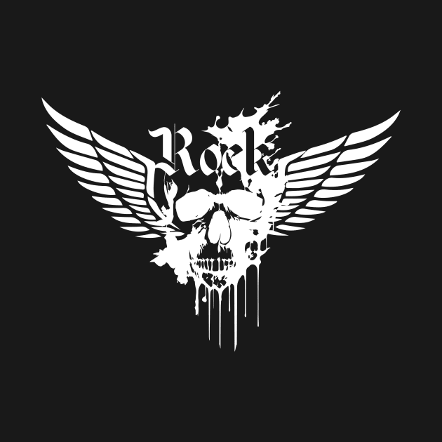 rock skull with wings black and white design by lkn