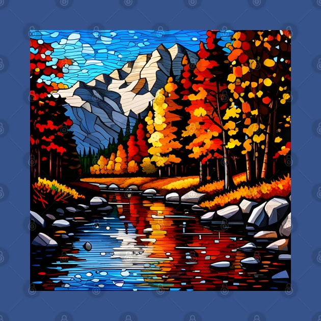 Stained Glass River Running Amid Autumn Foliage by Chance Two Designs