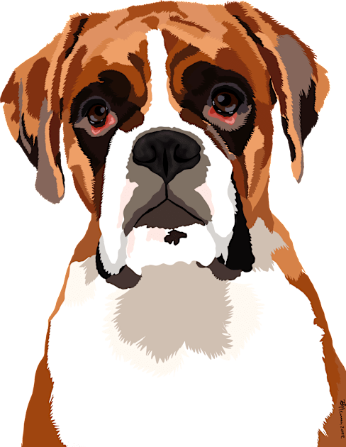 Boxer Dog Vector Style Cartoon Portrait Kids T-Shirt by BHDigitalArt