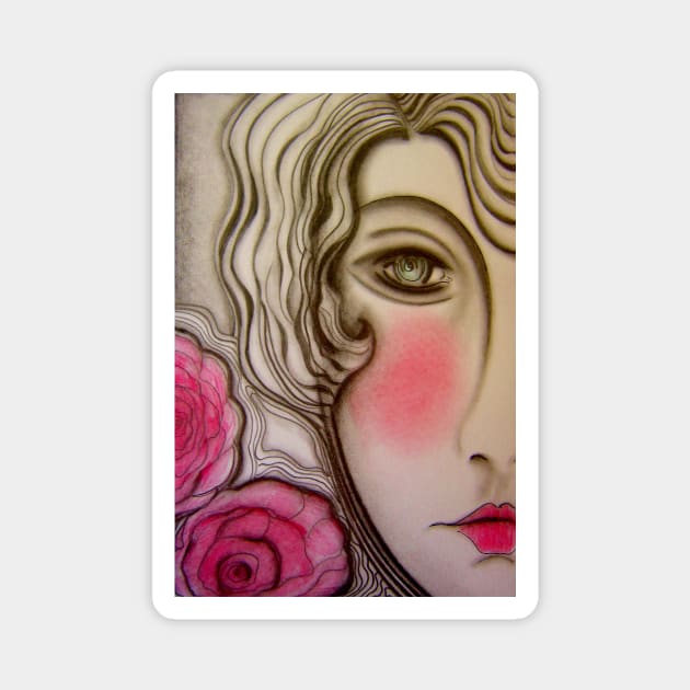 art deco pink lady girl doll dolly face rose pink grey Magnet by jacquline8689