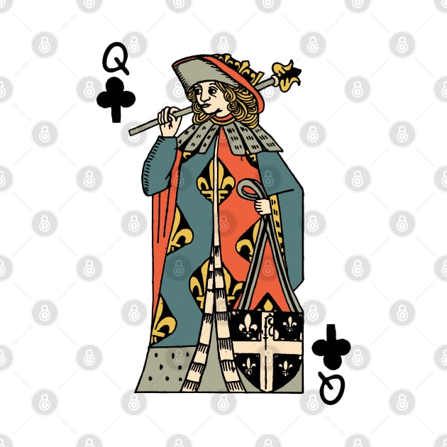 Antique Character of Playing Card Queen of Clubs by KewaleeTee