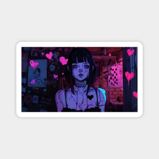 Cyberpunk Girl Pink Hearts Magnet