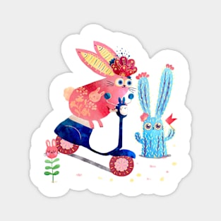 Pink Rabbit on a scooter Magnet