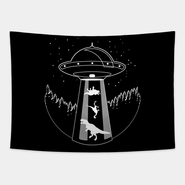 UFO & Dinosaurs | Funny UFO Gift Tapestry by Journey Mills