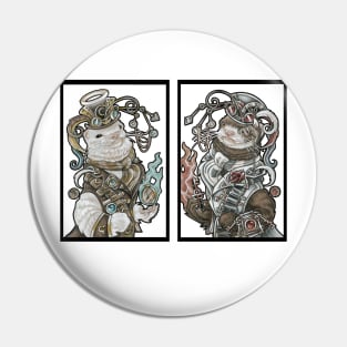 Steampunk Devil and Angel Ferrets - 'A little bit good, A little bit bad' - White Outline Pin