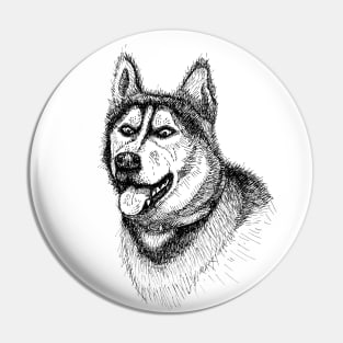 Siberian Husky Illustration Pin