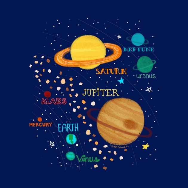 Solar System - outer space gifts with planets and asteroids by Steph Calvert Art