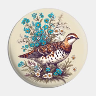 Vintage Willow Ptarmigan & Forget Me Nots Alaska Pin