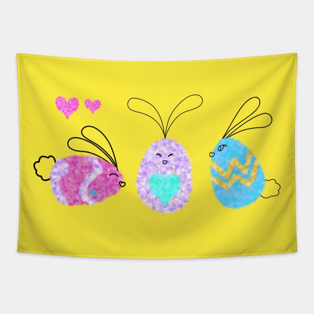 Fuzzy Egg-Bunnies and Little Hearts Tapestry by chowlet