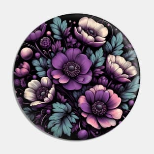 Violet Floral Illustration Pin