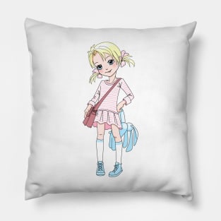 Cute girl with soft toy rabbit Pillow