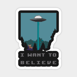 I want to believe - pixelart alien spaceship and cow retro video games Magnet