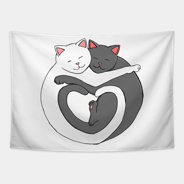 Valentine's Day Cat Heart White Design Tapestry by xenotransplant