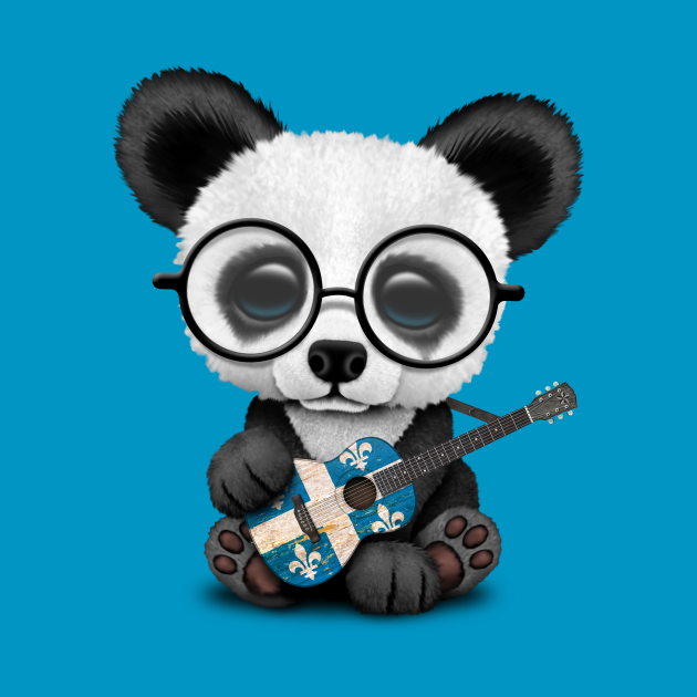 Discover Baby Panda Playing Quebec Flag Guitar - Quebec - T-Shirt