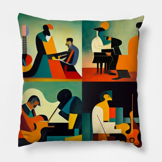 Contemporary Abstract Jazz Quartet Pillow by Artist Rob Fuller