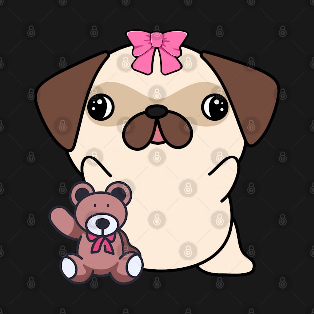 Cute pug holds a teddy bear by Pet Station