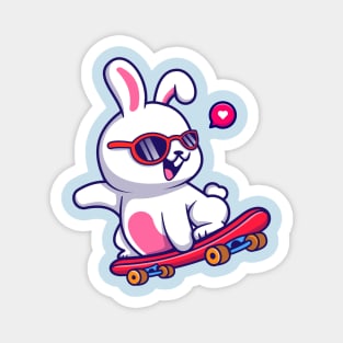 Cute Rabbit Playing Skateboard And Wearing Glasses Cartoon Magnet