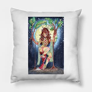 Druidic Tribal Ritual by Moonlight Watercolor Pillow