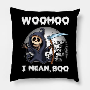 Woohoo i mean Boo funny cute skeleton Halloween Pillow