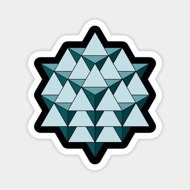 64 Tetrahedron - Cool Blues Magnet by Rupert Russell