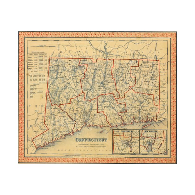 Vintage Map of Connecticut (1847) by Bravuramedia