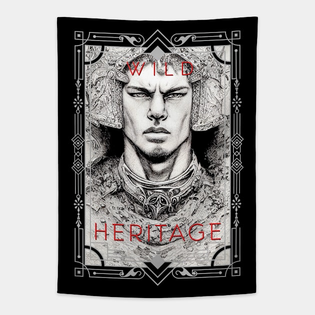 Warrior Brave Wild Nature Illustration Line Epic Illustration Line Art Tapestry by Cubebox