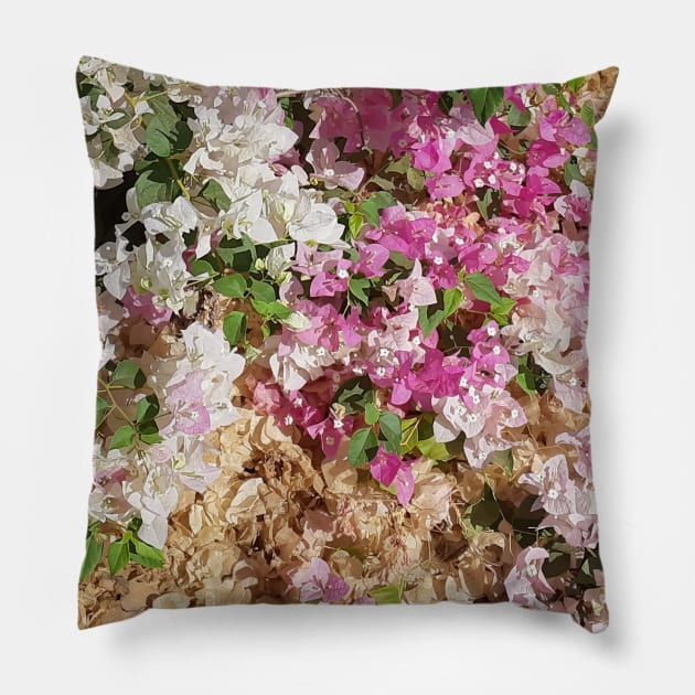 blossom pattern, pink, white, green, color, romantic, floral, flowers, nature, botanical, blossom, spring, flower, trendy, trending, summer, sun, Pillow by PrintedDreams