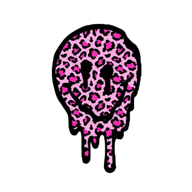 Pink Leopard Drippy Smiley Face by lolsammy910