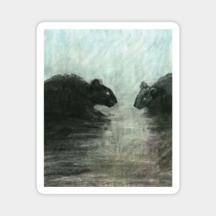 two rat silhouettes - pastel painting Magnet