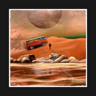 Surreal Science Fiction Alien Planet with Camper Van and Traveler T-Shirt