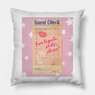 Two Tequila Shots Please Y2k Pink Guest Check Print Pillow